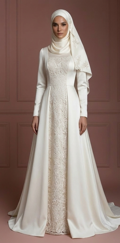 Hijab Bridal Wedding Dress With Square Neck Modest Style Muslim