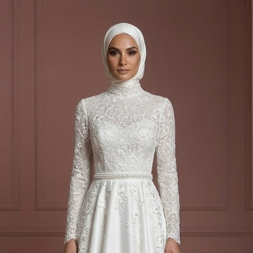 Hijab Bridal Gown For Spring Wedding Dress Floral Style Muslim
