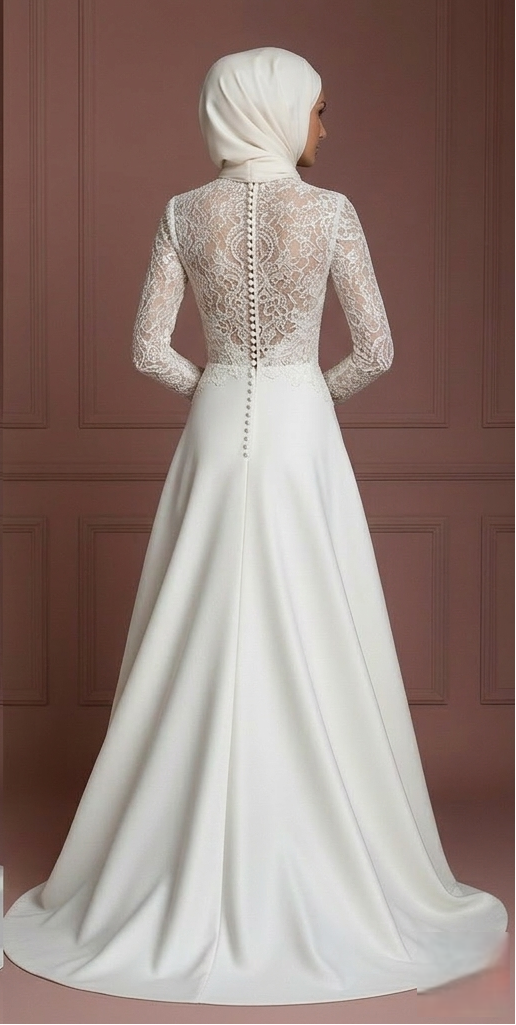 Hijab Wedding Dress Lace Long Sleeve Modest Bridal Muslim