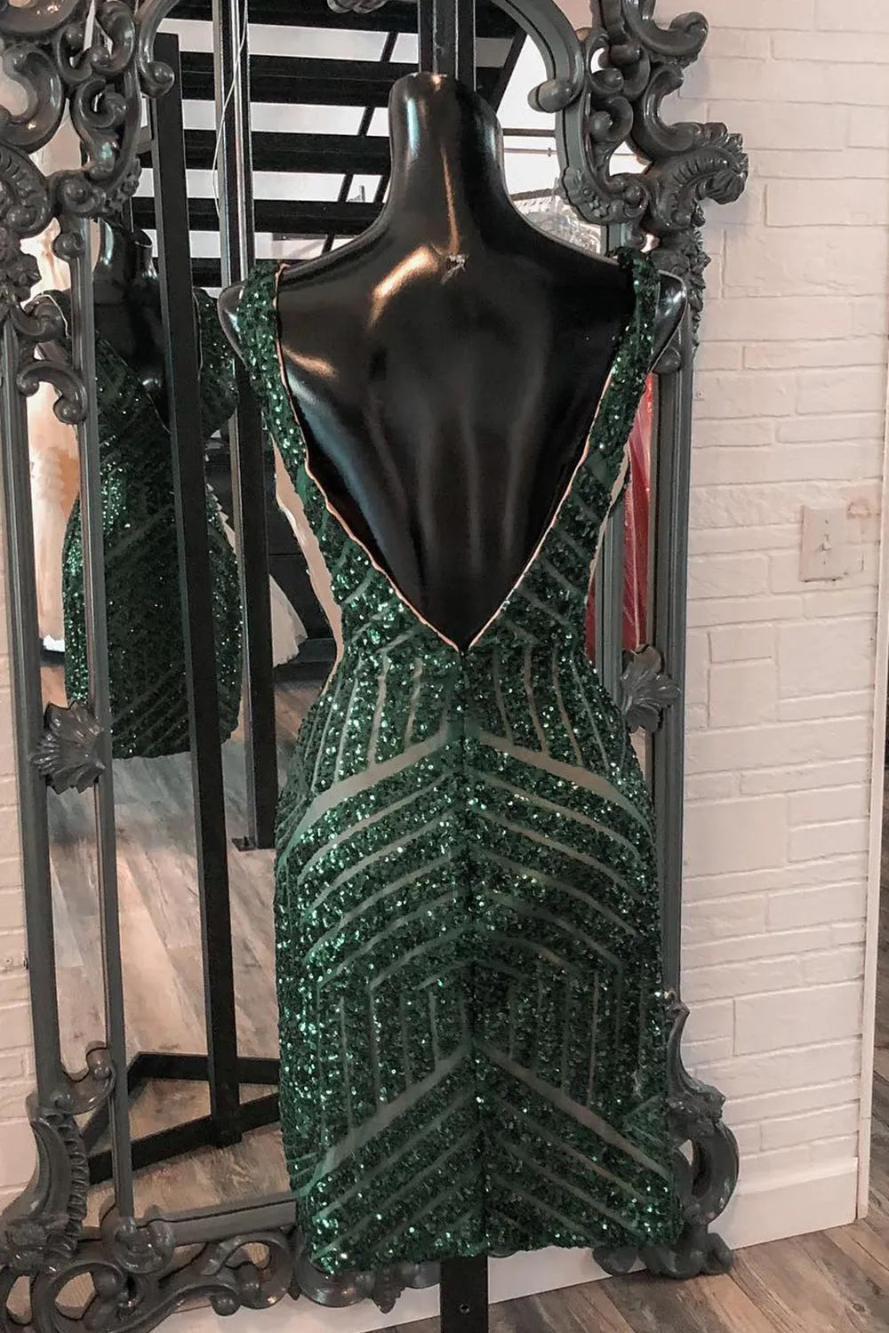 Homecoming Dresses Sequin V-Neck Tight Prom Dress