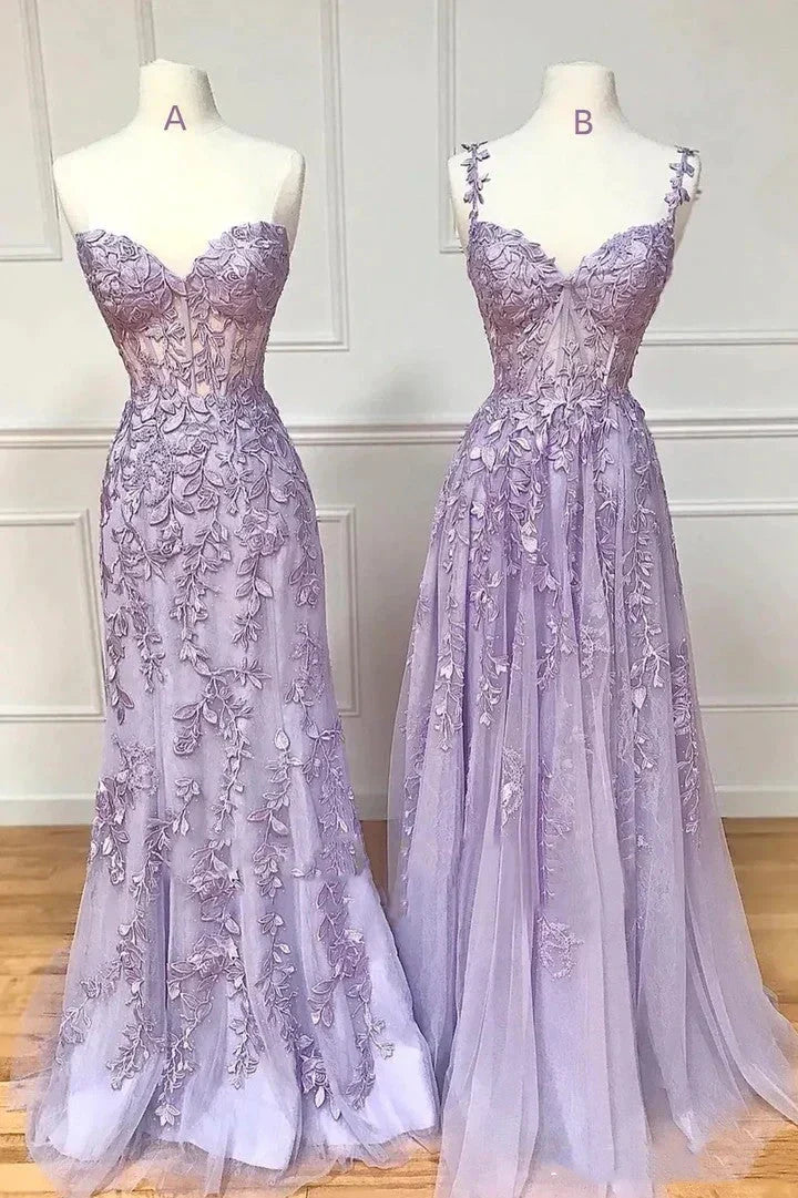 Sexy Hot 2025 Violet Purple Lace Long Prom Dresses Cheap Evening Dress