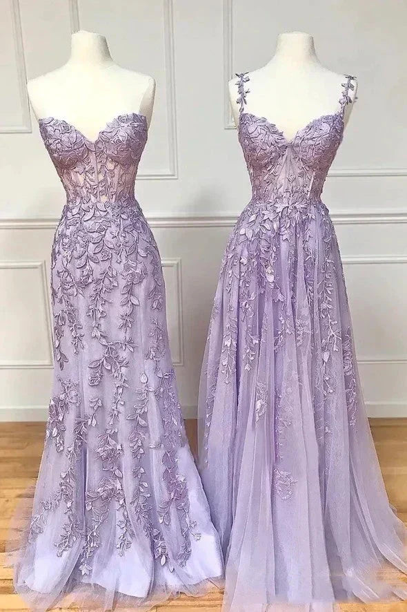 Sexy Hot 2025 Violet Purple Lace Long Prom Dresses Cheap Evening Dress