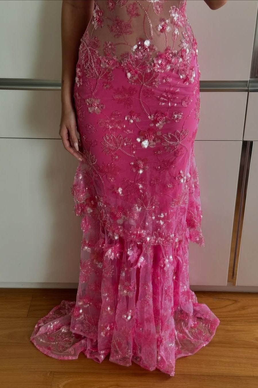 Hot Mermaid Spaghetti Straps Red Long Prom Dress With Embroidery Formal Evening Gown