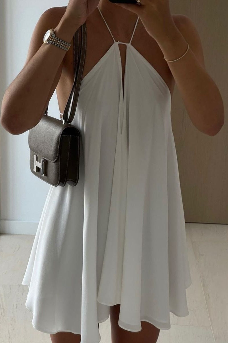 Hot A Line Halter Neck White Short Homecoming Dress with Ruffles