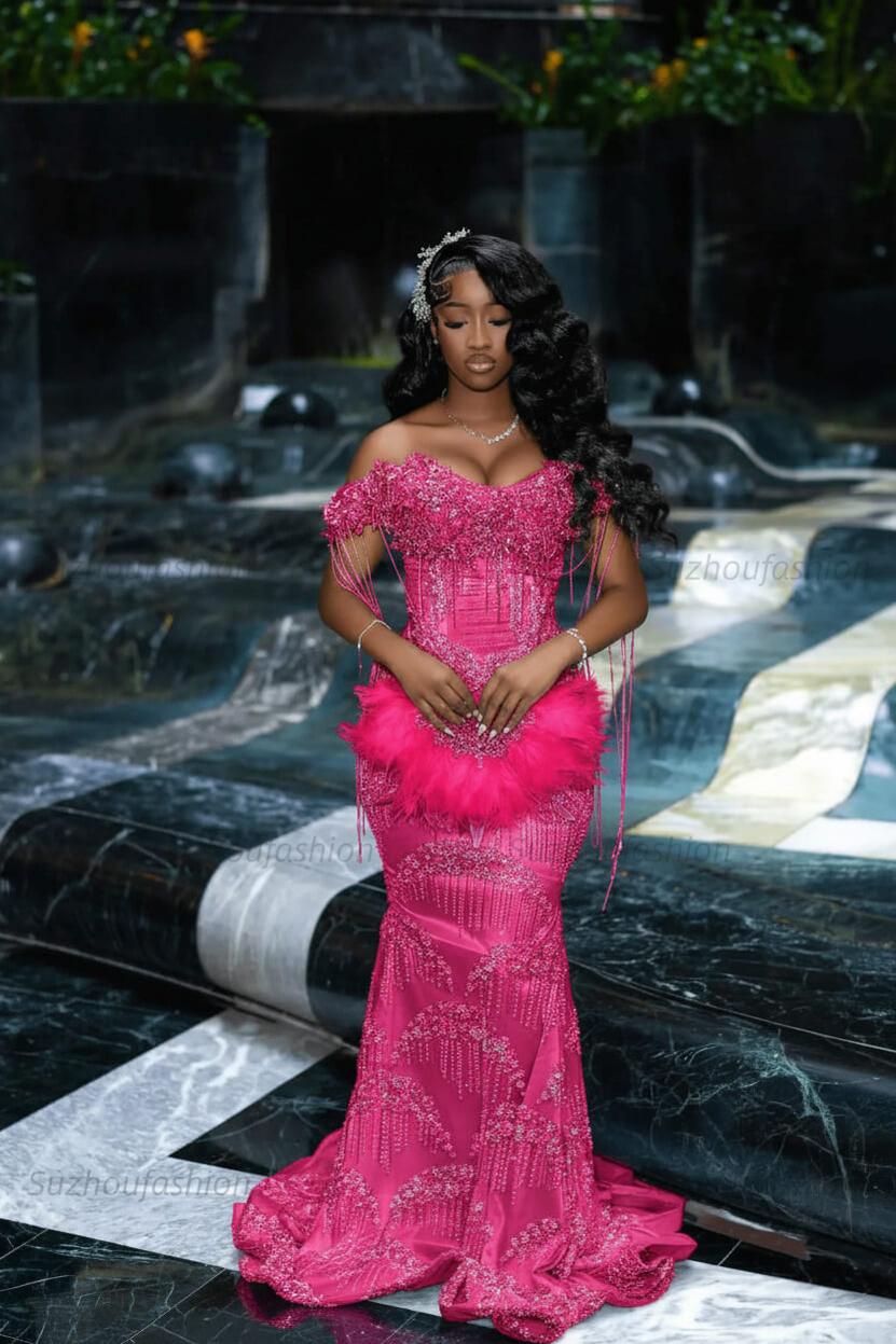 Off the Shoulder Prom Dress Mermaid Formal Evening Dress with Beadings and Rhinestones