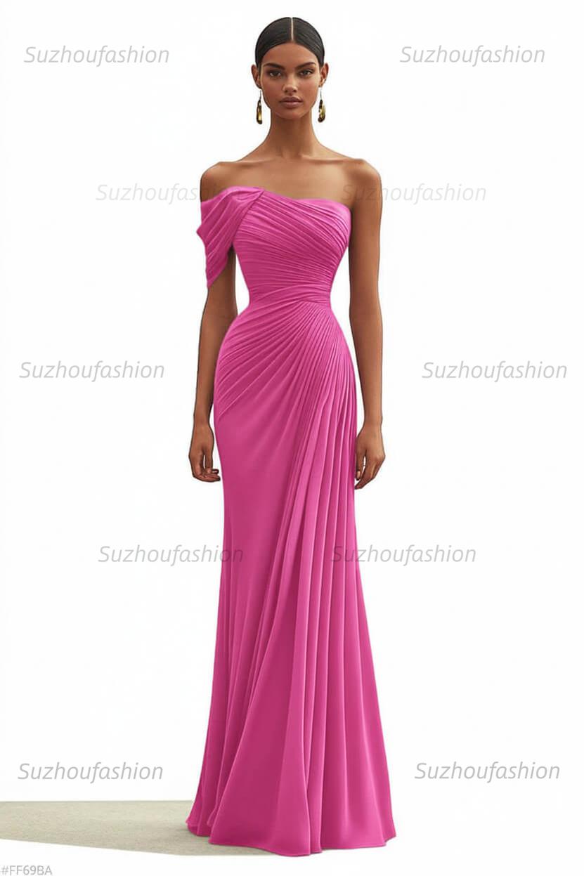 One Shoulder Ruched Mermaid Dark Green Wedding Guest Dress Long Formal Dress