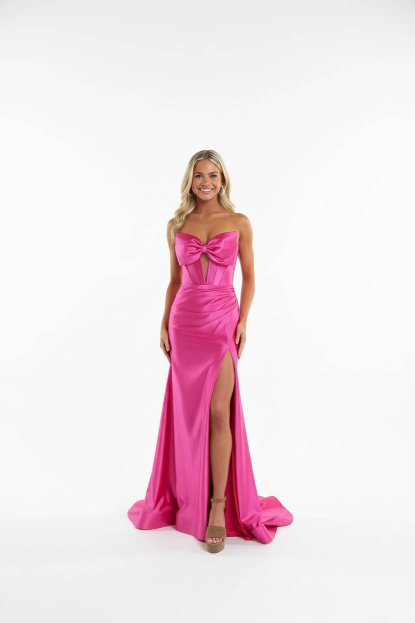 Corset Red Prom Dress Satin Sweetheart Formal Dress With Slit