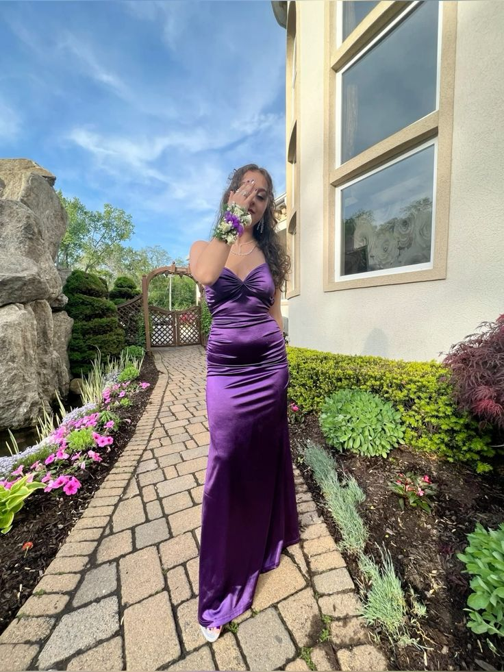 Classy Purple Sweetheart Neck Sheath Satin Long Prom Evening Dress Y7908 - VelvetHem
