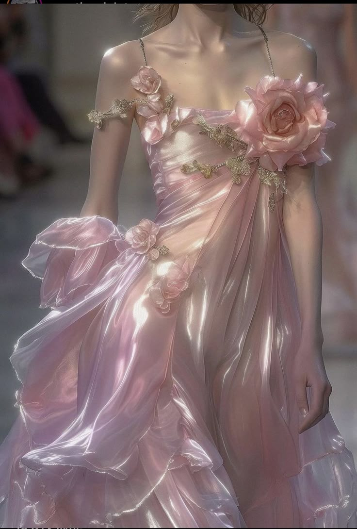 Classy Spaghetti Straps Pink Chiffon Prom Dress Evening Dress With 3D Flowers Y8336 - VelvetHem