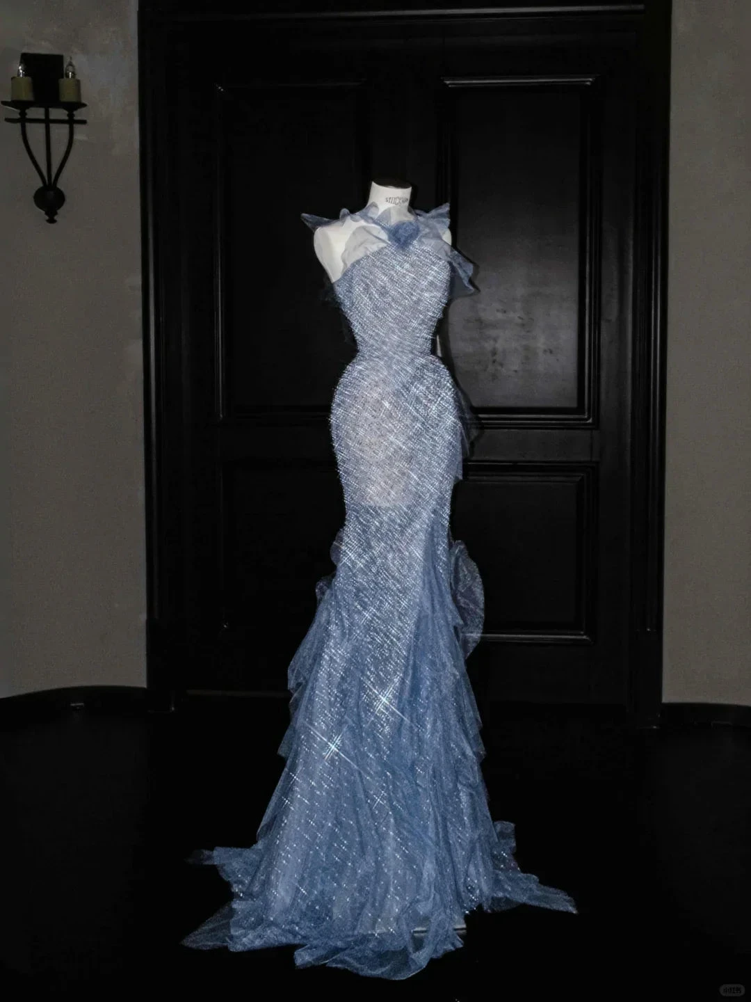 Gorgeous Blue Tulle Sequins Beaded Ruffles Mermaid Prom Dress,Formal Evening Dress Wedding Dress (ZD13767) - VelvetHem