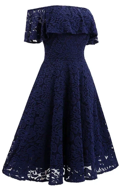 Dark Navy Lace A-line Homecoming Dress (ZD12468)