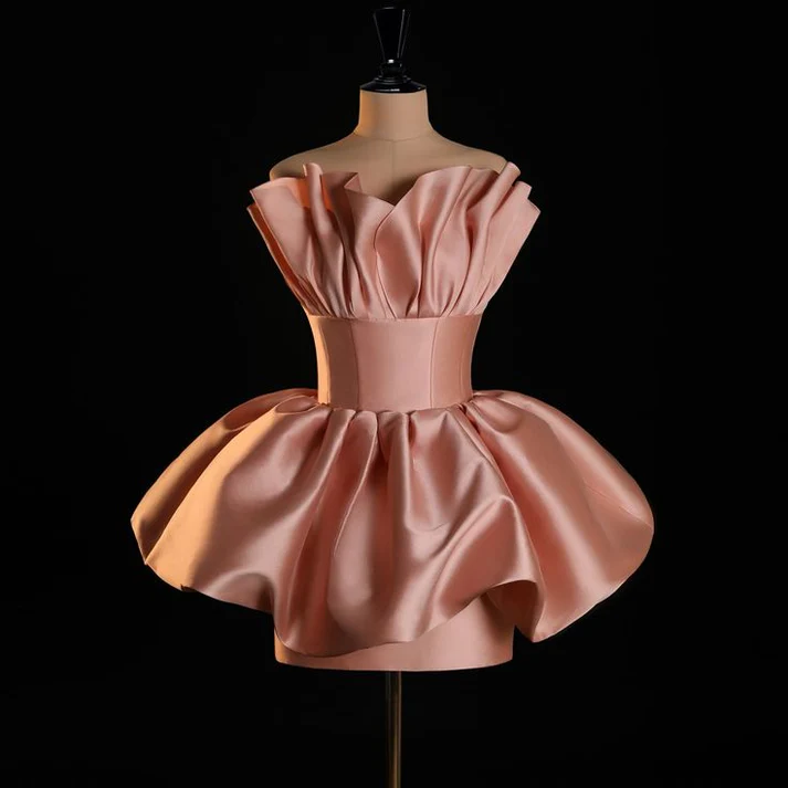 Classy Pink Strapless Pleated Homecoming Dress - VelvetHem