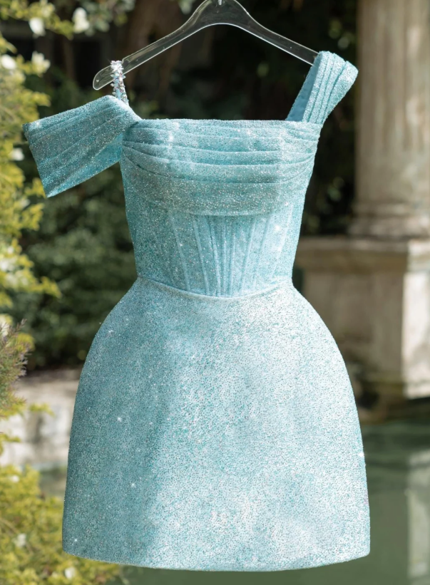 Sparkly Blue Sequin Short Cocktail Dress Graduation Homecoming Dress - VelvetHem