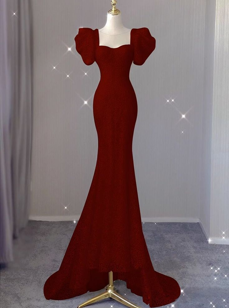 Mermaid evening dress, high-end burgundy bridal toast dress,elegant lady prom dress - VelvetHem