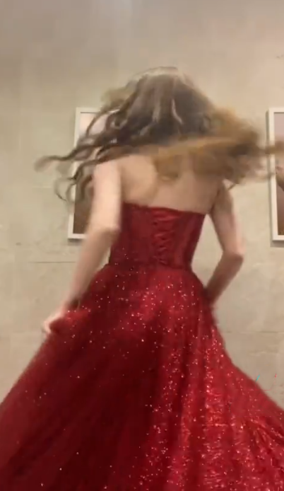 Sparkly Red Strapless Tulle Sequin Slit A Line Long Party Dress Formal Evening Gown - View 5 | VelvetHem