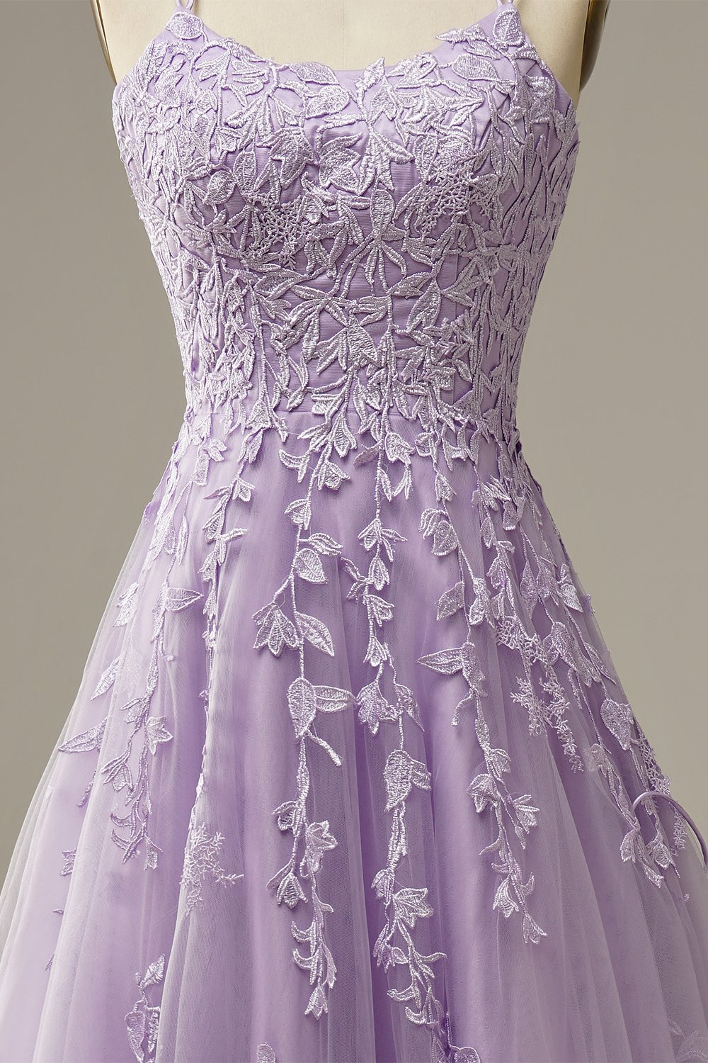 Purple tulle lace long prom dress formal dress