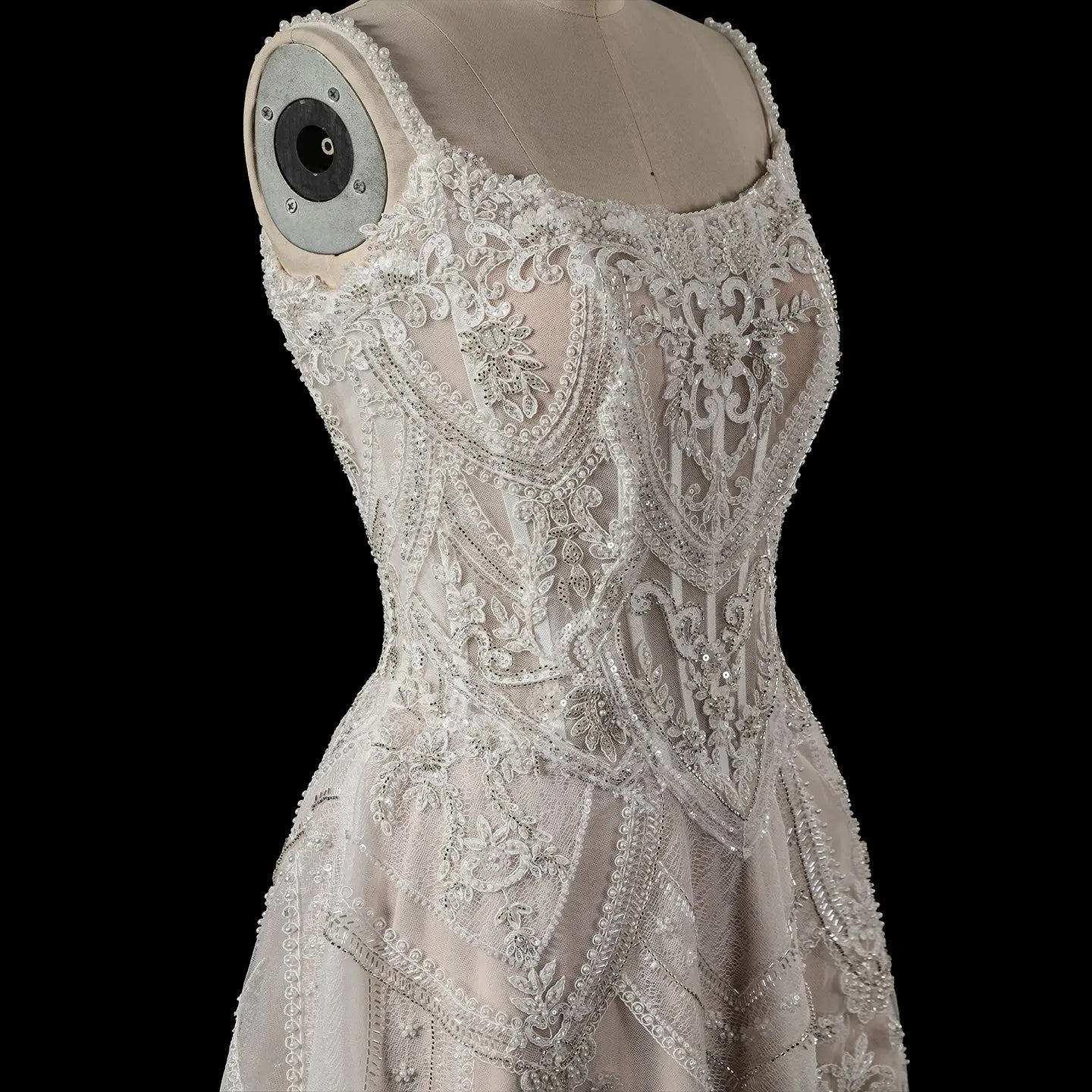 Luxury Ivory Beaded Lace Short Wedding Dress with Lace-Up Corset Back ZP059