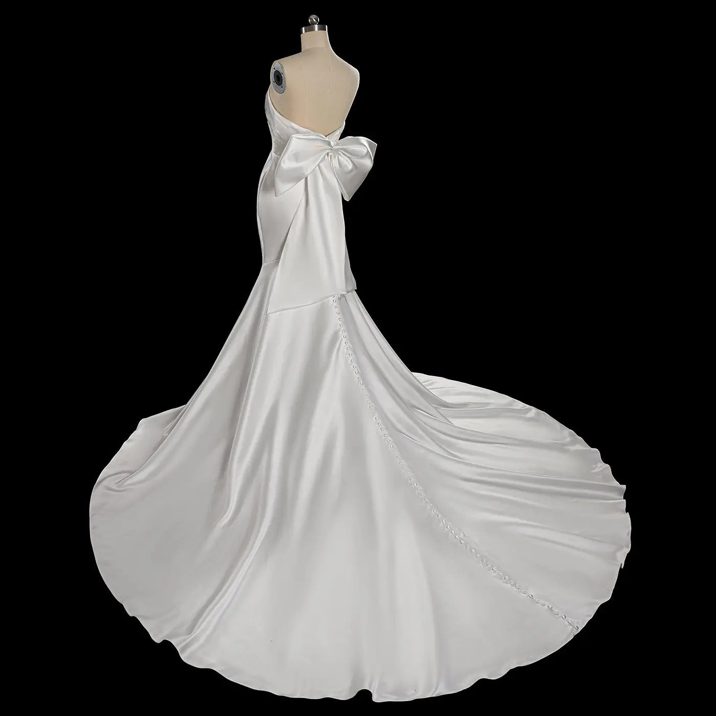 Glamorous Lvory Satin Wedding Dress with Buttons & Train ZP053