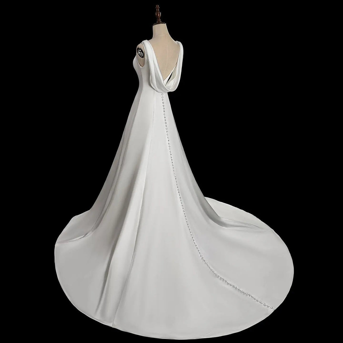 Romantic White Sleeveless Satin Wedding Dress with Low Back ZP052