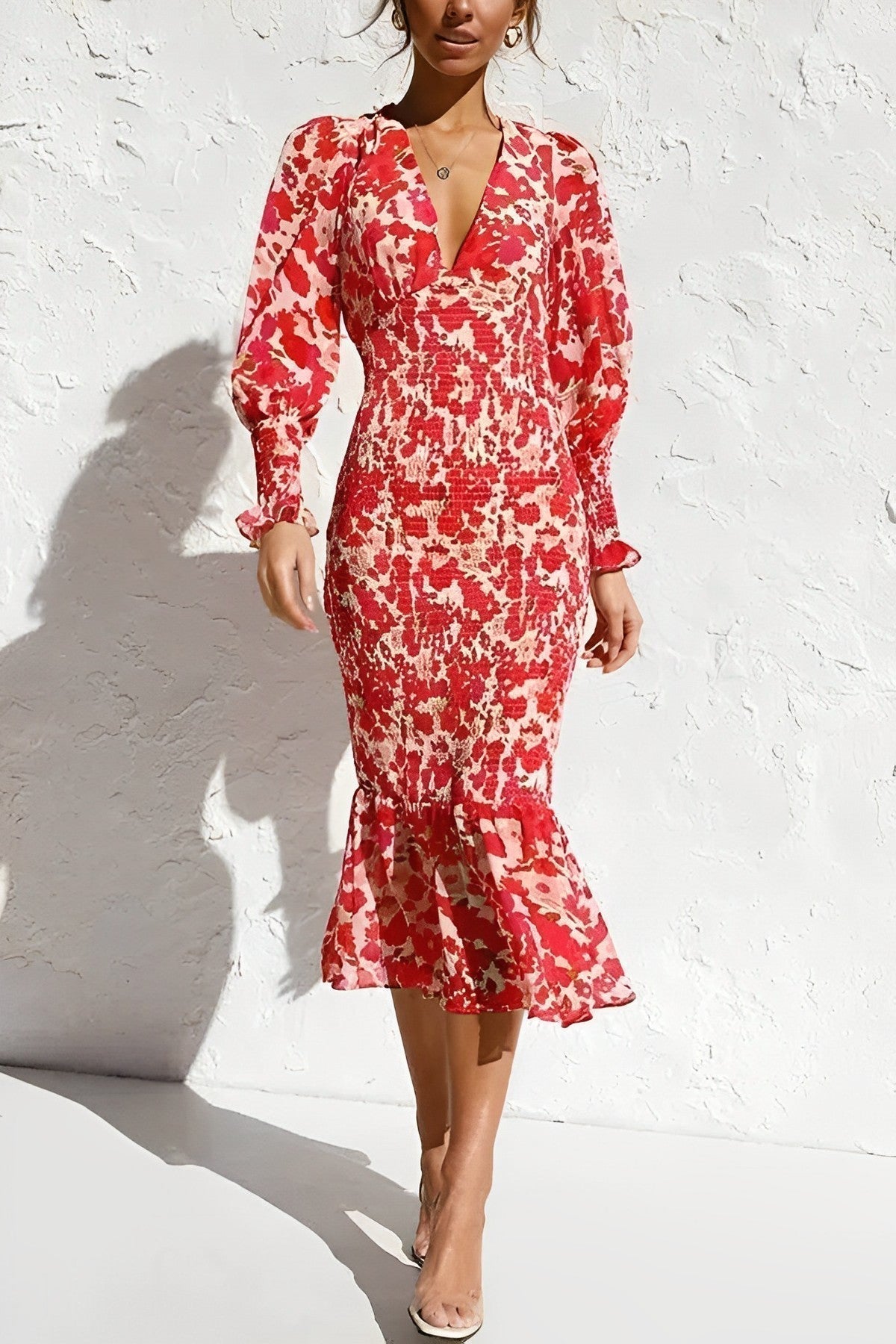 Felicia Floral Bishop Sleeve Midi Dress for Women Weekend Casual Style