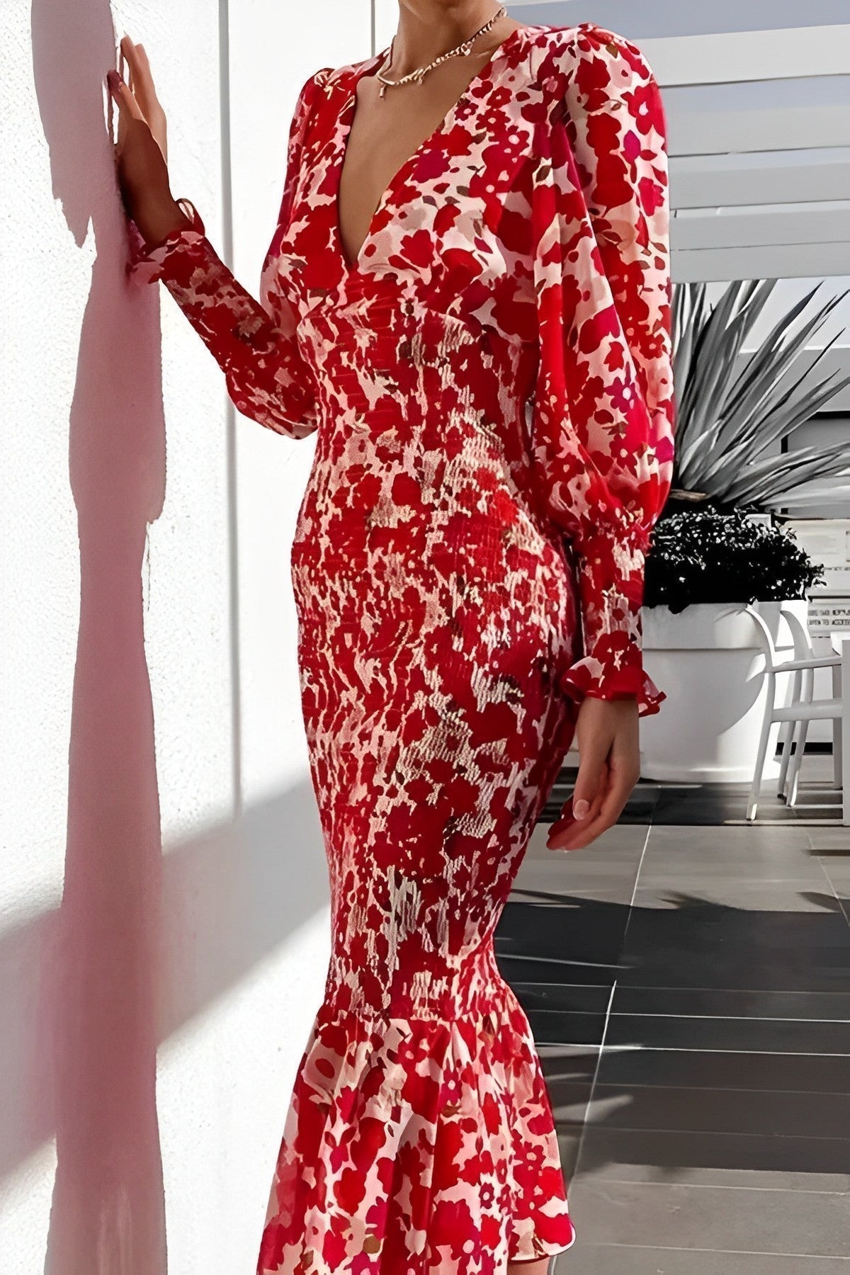 Felicia Floral Bishop Sleeve Midi Dress for Women Weekend Casual Style