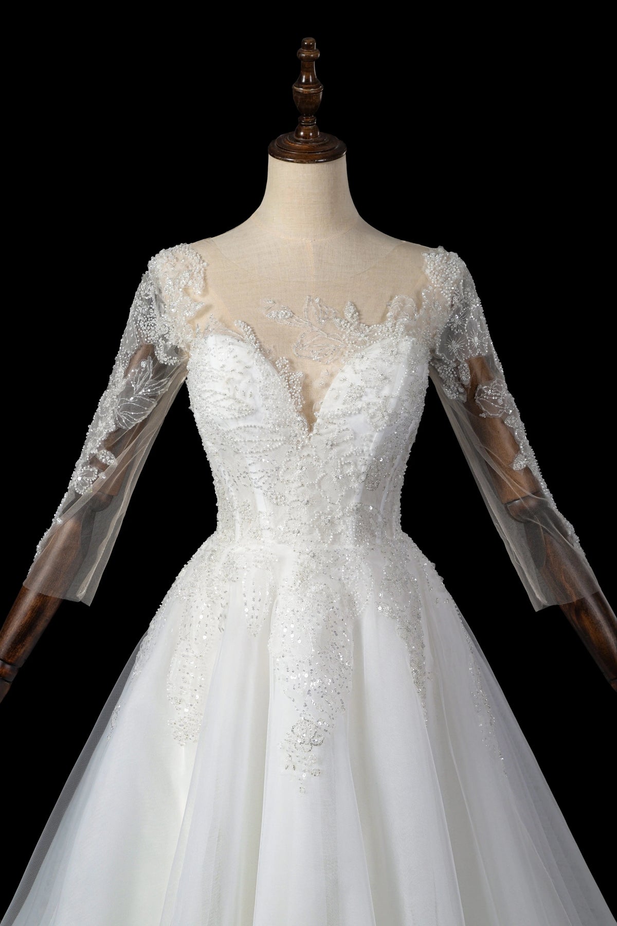 Glamorous White Illusion Neck Lace & Tulle Wedding Dress with Cathedral Train ZP063