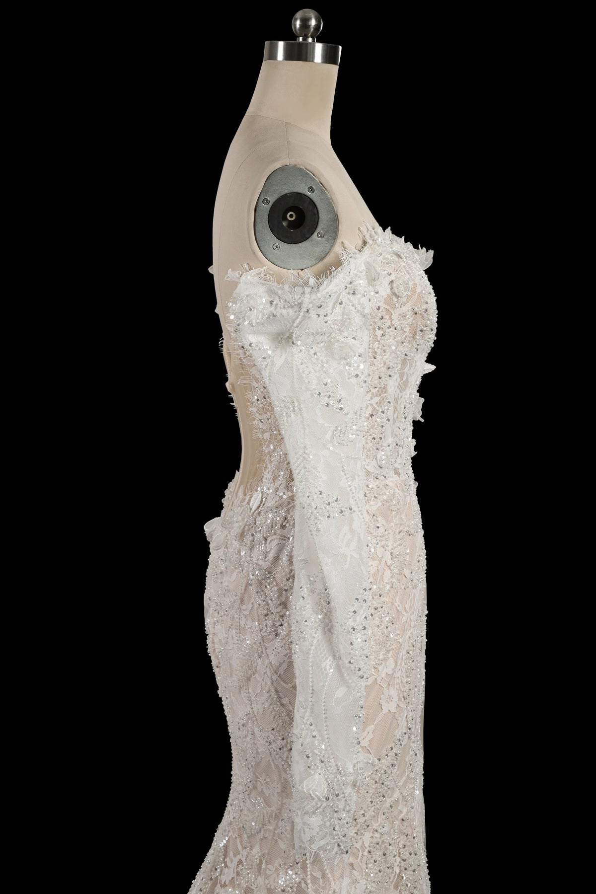 Bohemian Ivory Off-the-Shoulder Sheer Lace Mermaid Wedding Dress with Veil ZP128
