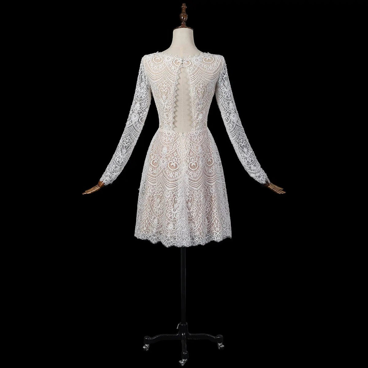 Glamorous White Long Sleeve Lace Wedding Dress with Removable Chiffon Overlay ZP058