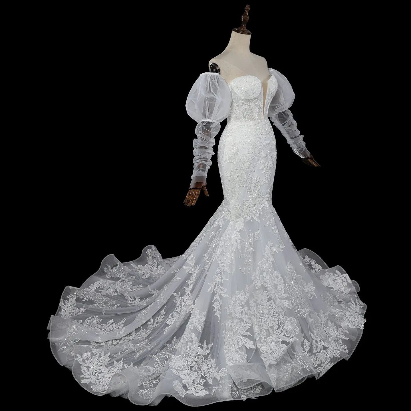 Glamorous White Sweetheart Neckline Mermaid Wedding Dress with Detachable Tulle Sleeves ZP056