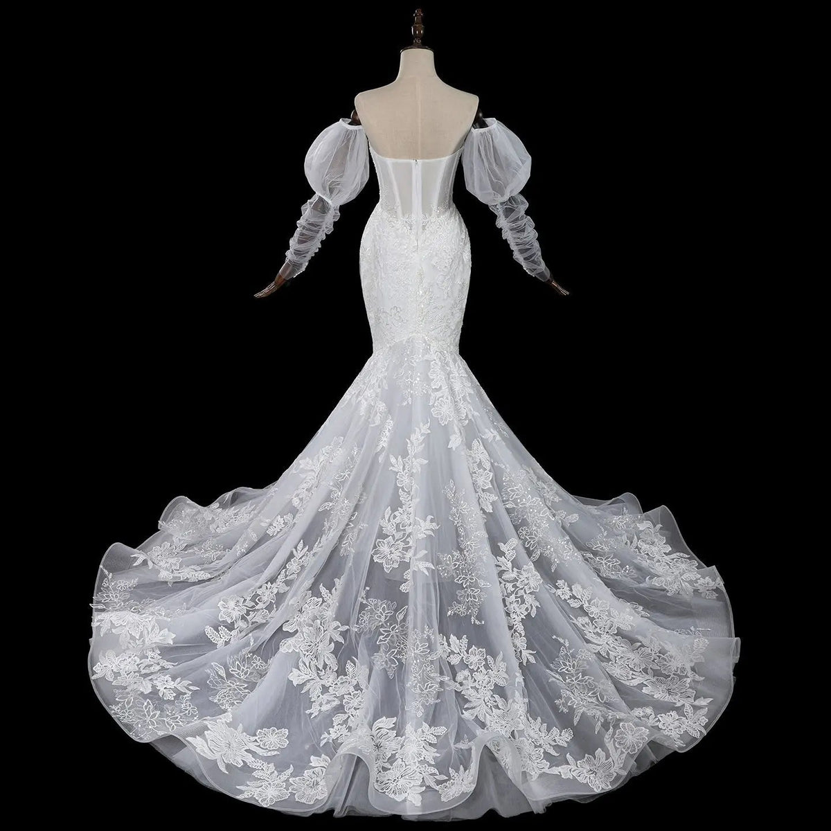 Glamorous White Sweetheart Neckline Mermaid Wedding Dress with Detachable Tulle Sleeves ZP056
