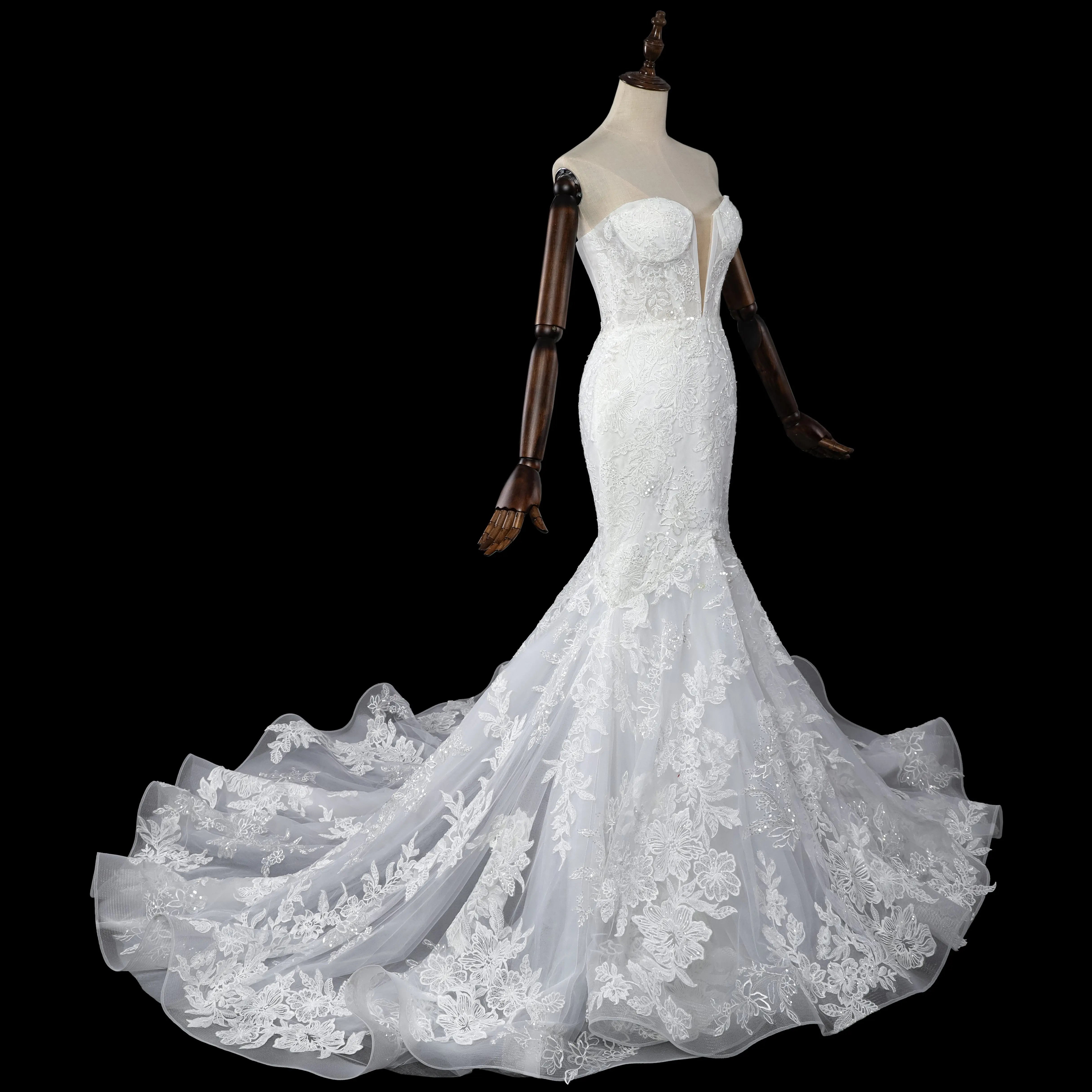 Glamorous White Sweetheart Neckline Mermaid Wedding Dress with Detachable Tulle Sleeves ZP056