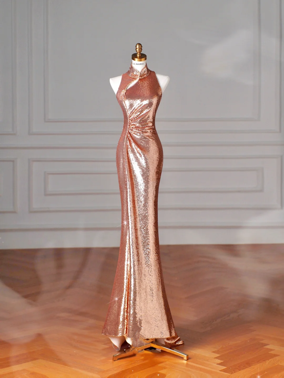 Classy Rose Gold Sequin Mermaid Long Prom Dress Backless Evening Dress Y8635 - VelvetHem