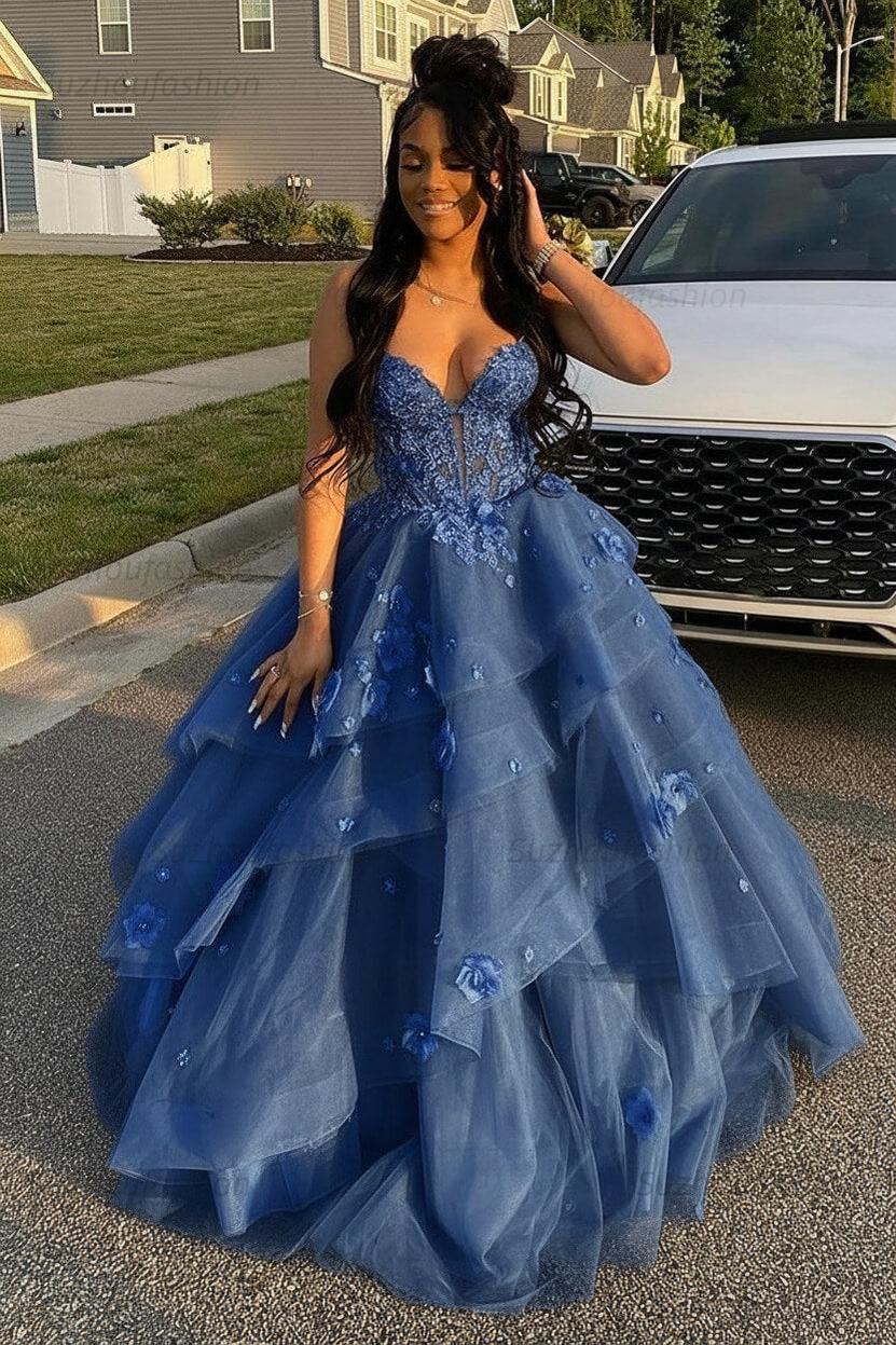 Sage Prom Dress Floral Tiered Ruffles A-Line Sweetheart Corset Long Formal Dress