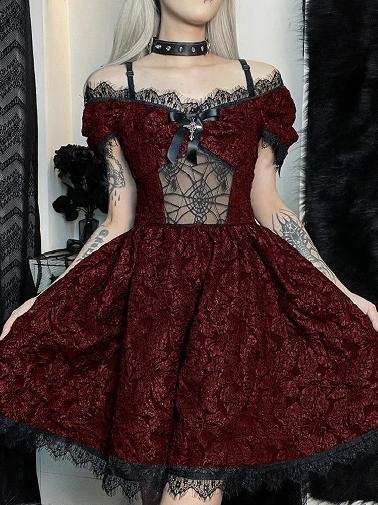 Mini Party Aesthetic One Shoulder Strap Lace Cutouts Elegant A-Line High Waist Prom Y2K Grunge Clubwear Dress
