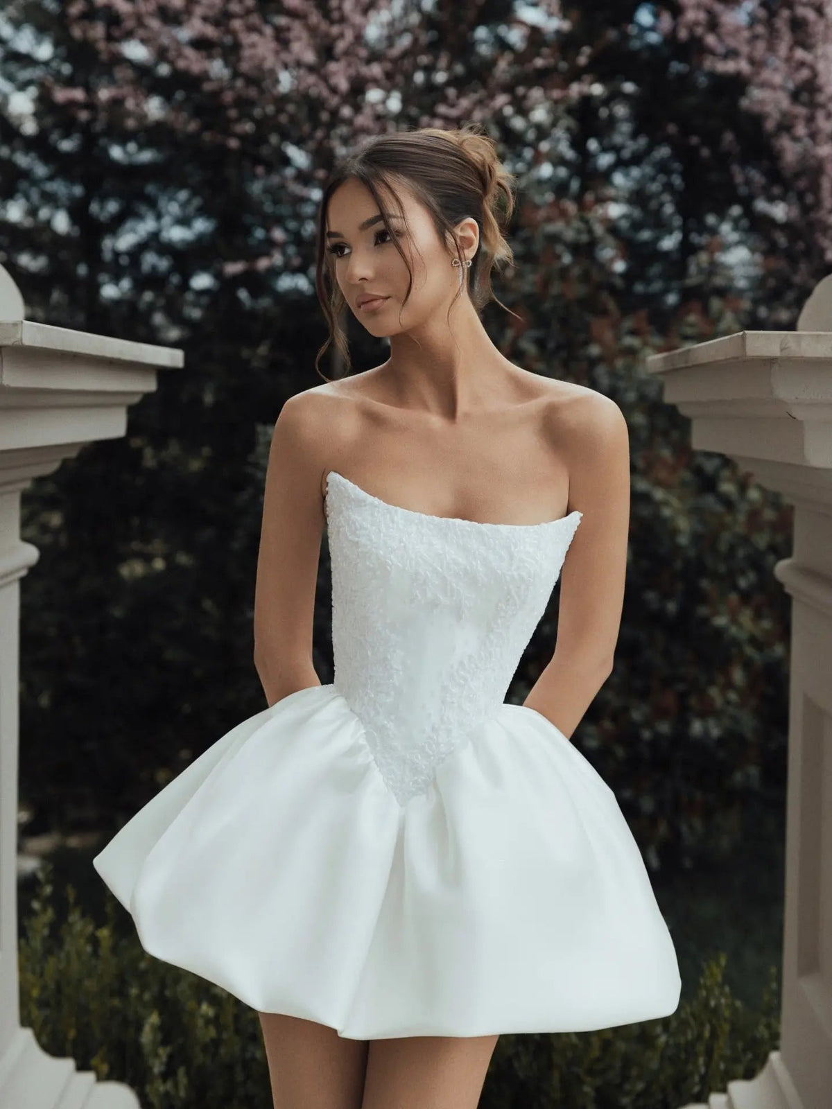 White Strapless Corset Bubble Hem Short Wedding Dress ZP004