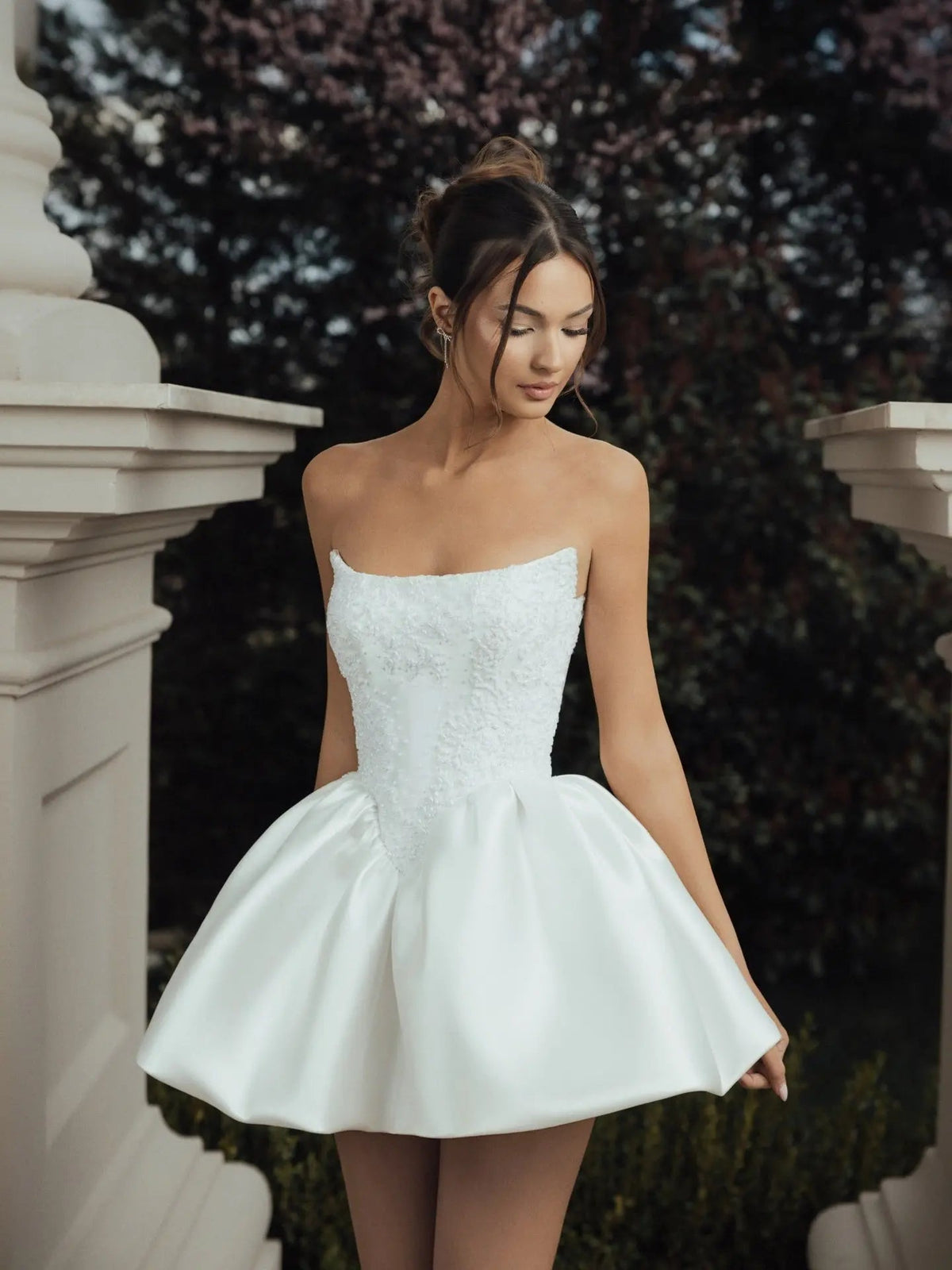 White Strapless Corset Bubble Hem Short Wedding Dress ZP004