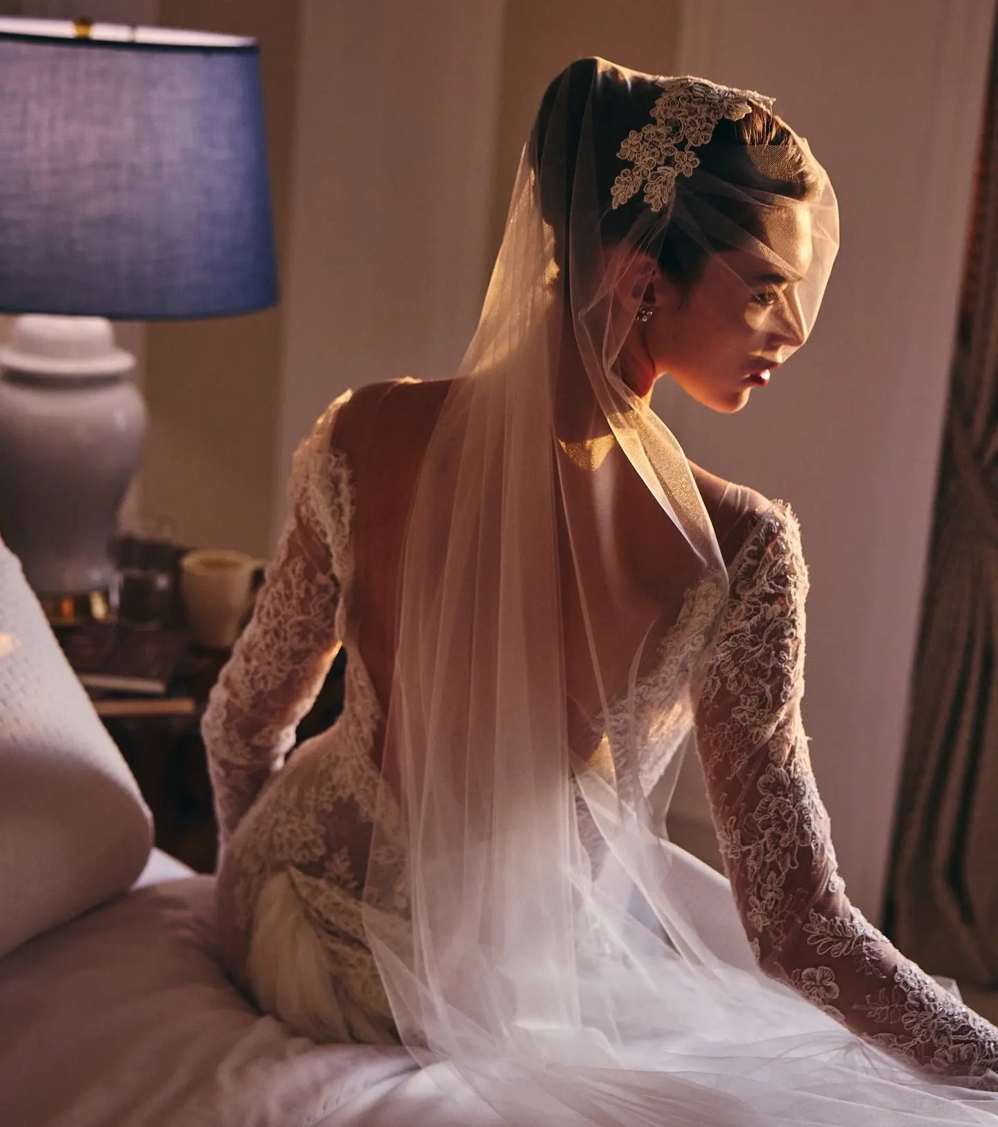 Romantic Ivory Long Sleeve Lace Mermaid Wedding Dress with Overskirt ZP076