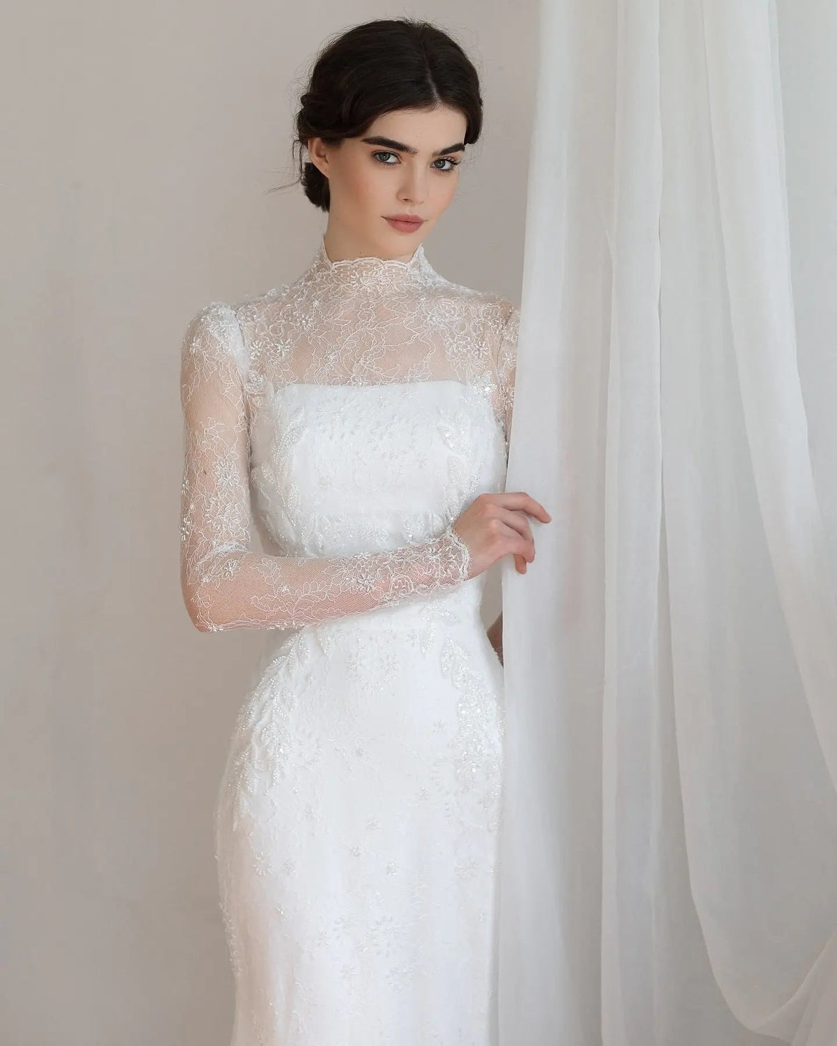 Elegant Printed Crystal Sheer Lace Mermaid Wedding Dress ZP169