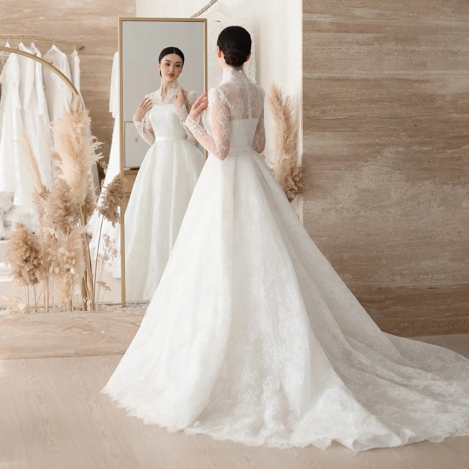 Luxury Full Lace Printed Ball Gown Wedding Dress ZP173