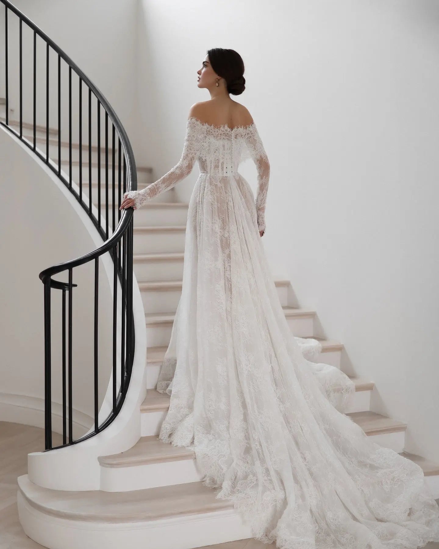 Luxury Off Shoulder Wedding Dress with Long Sleeves ZP175
