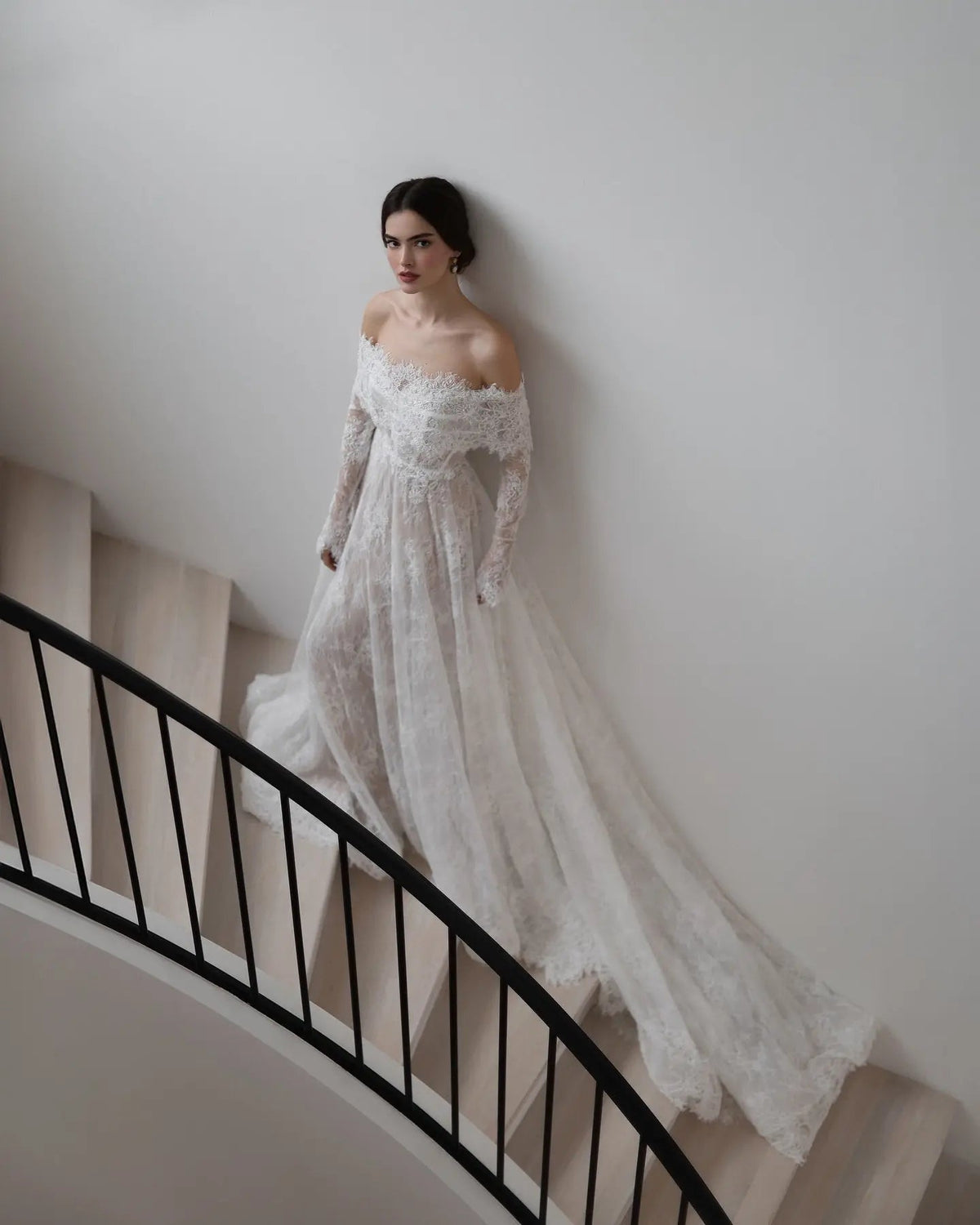 Luxury Off Shoulder Wedding Dress with Long Sleeves ZP175