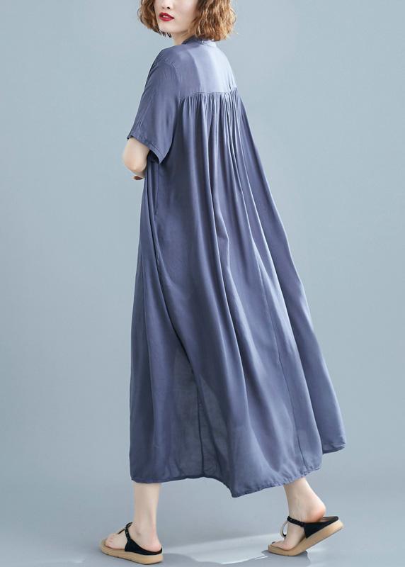 Italian Gray Tunics Stand Collar Robe Summer Dress