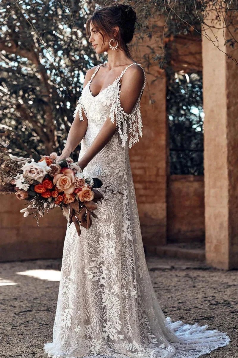 Ivory Bohemian Scoop Neckline Backless Beach Wedding Dress (ZD16147) - VelvetHem
