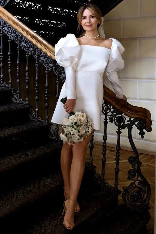 Ivory Puff Sleeves Short Wedding Dress Vintage Wedding Dress WD746 by pgmdress