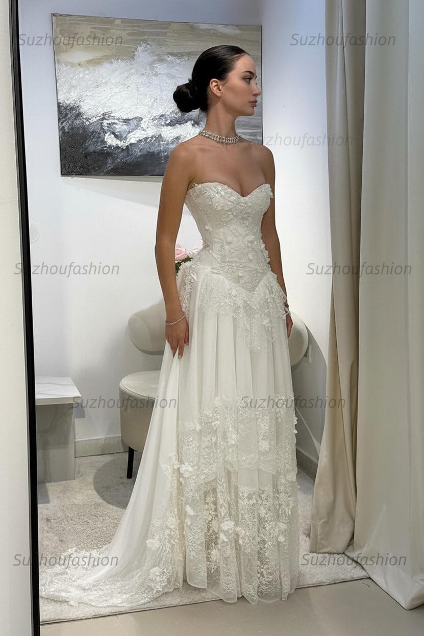 Strapless Sleeveless Long Evening Formal Dress With Pleated Appliques