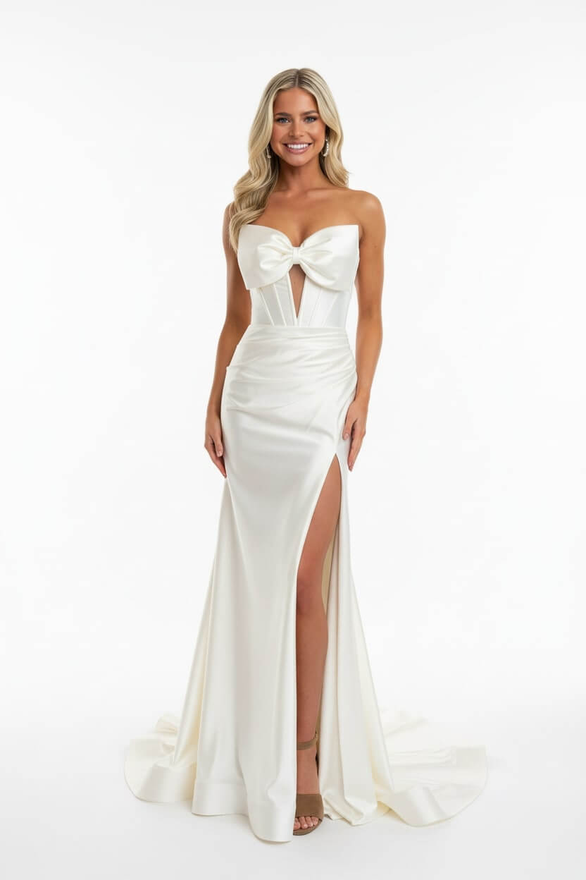 Corset Red Prom Dress Satin Sweetheart Formal Dress With Slit