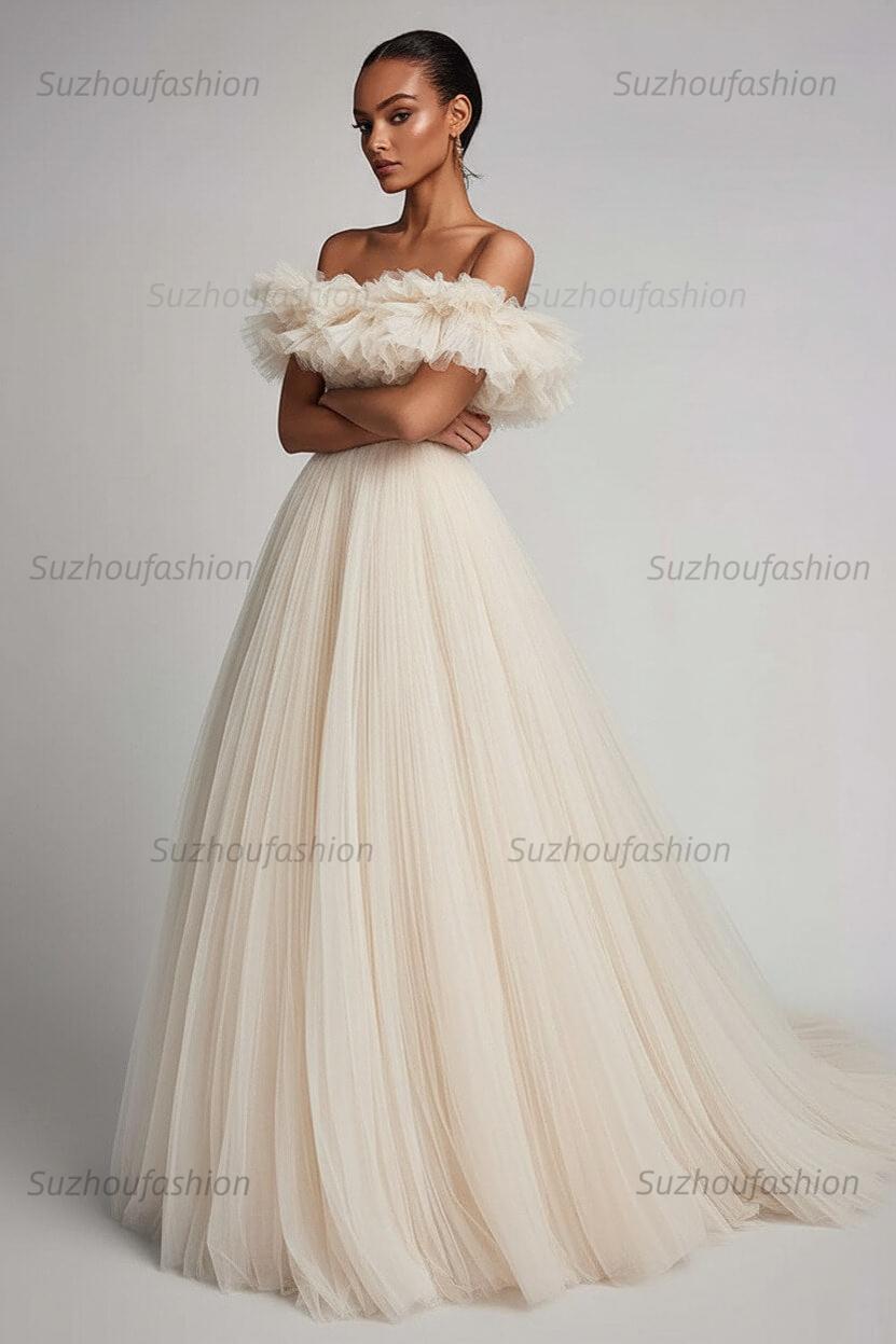 Dusty Sage Prom Dress Tulle A Line Long Formal Dress With Ruffles