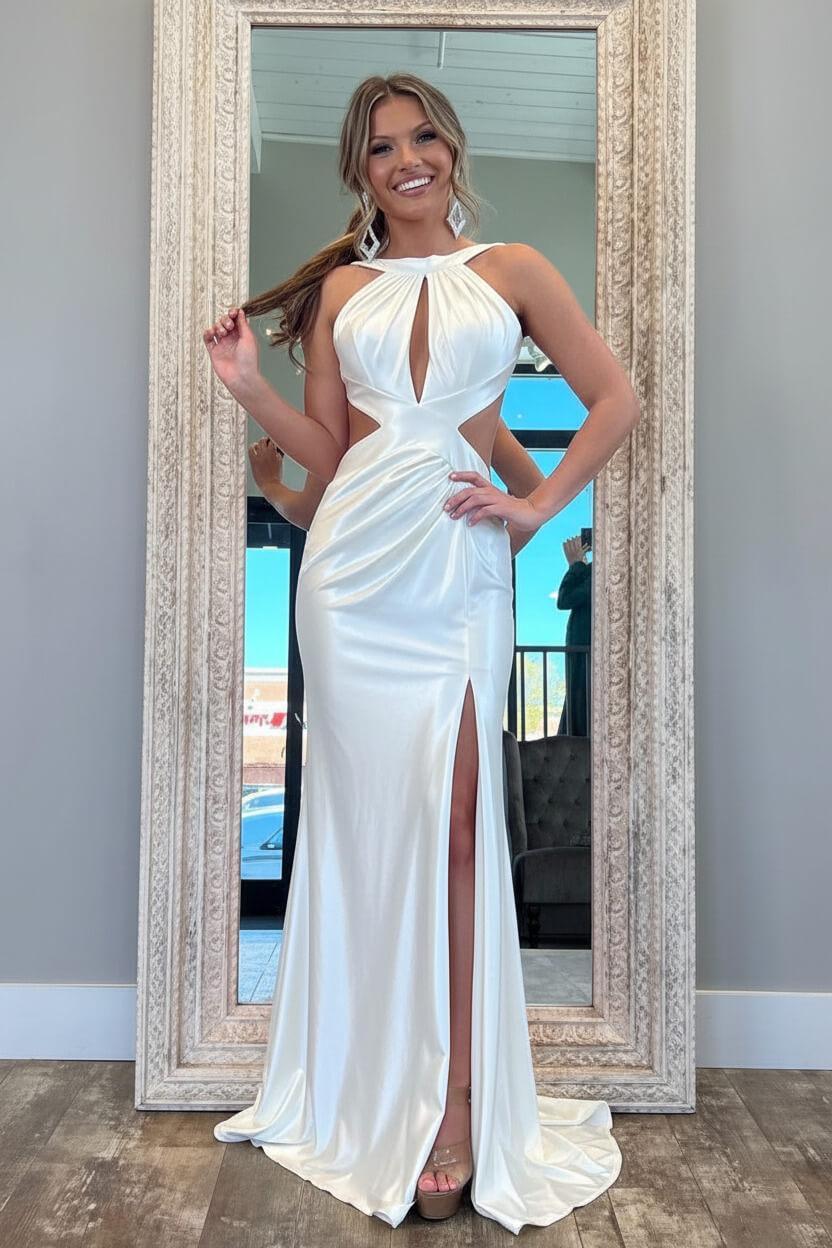 Suzhoufashion Stylish Fuchsia Metallic Mermaid Prom Dress With Slit And Open Back Formal Evening Gown