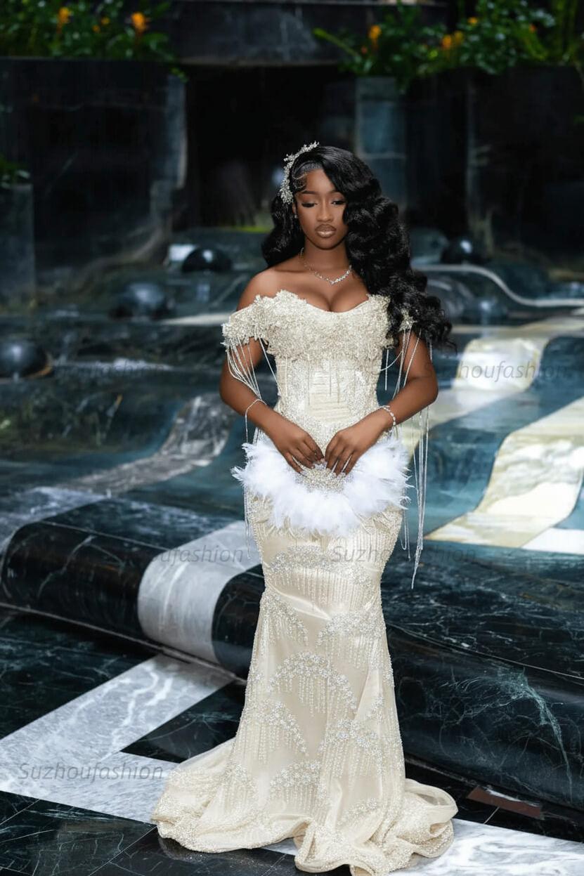 Off the Shoulder Prom Dress Mermaid Formal Evening Dress with Beadings and Rhinestones
