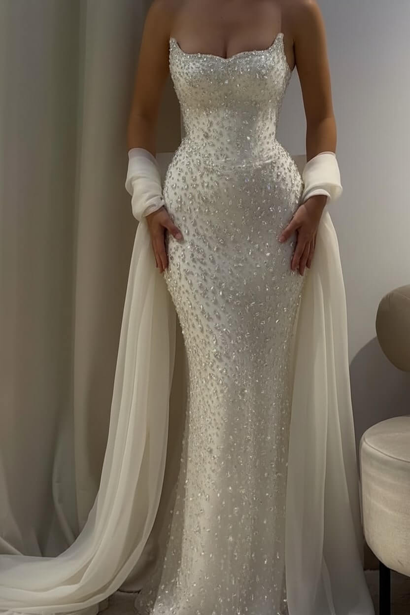 Strapless Sleeveless Long Mermaid Evening Formal Dress With Beading
